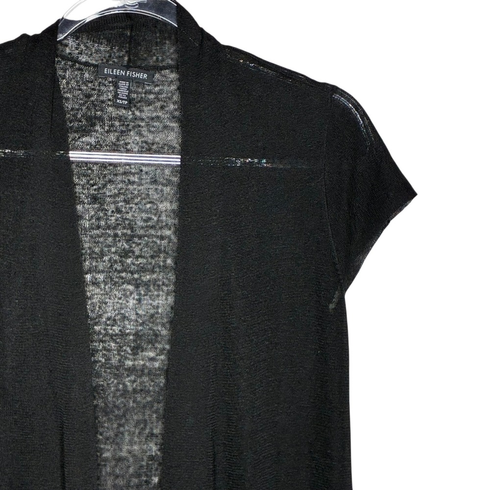 Eileen Fisher Woman XS Black Knit Cardigan Duster Open Front Lagenlook Hemp - Picture 4 of 8